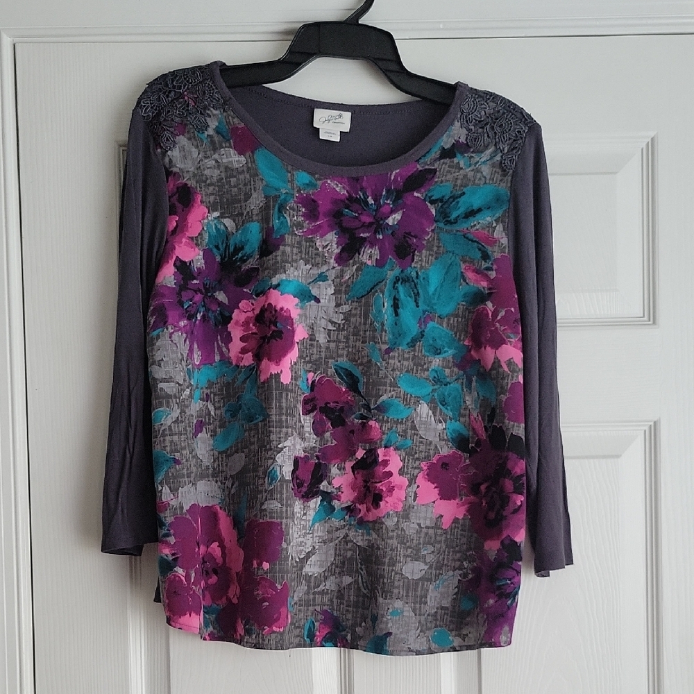 Jaclyn Smith Collection Pink and Blue 3/4 Sleeve Blouse